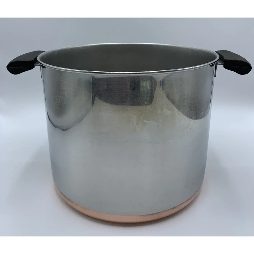VTG Revere Ware Tall Copper Bottom 6 Qt Stock Pot Pre-1968 Double Ring NO LID